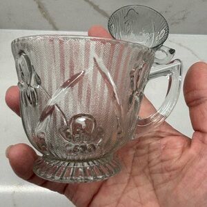 Vintage Pair of Clear Demitasse Jeannette Iris and Herringbone Coffee Tea Cups
